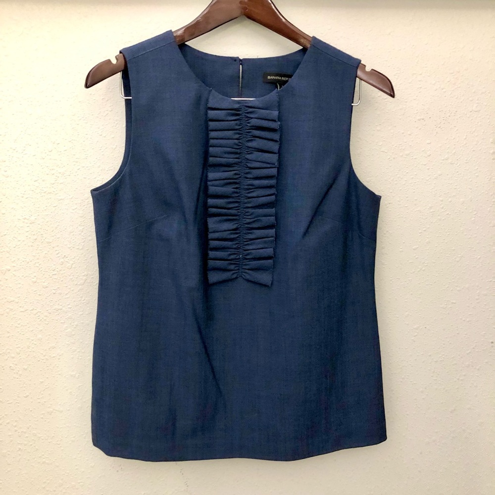 Banana Republic Navy Top Shirt Ruffle Business Blue Formal